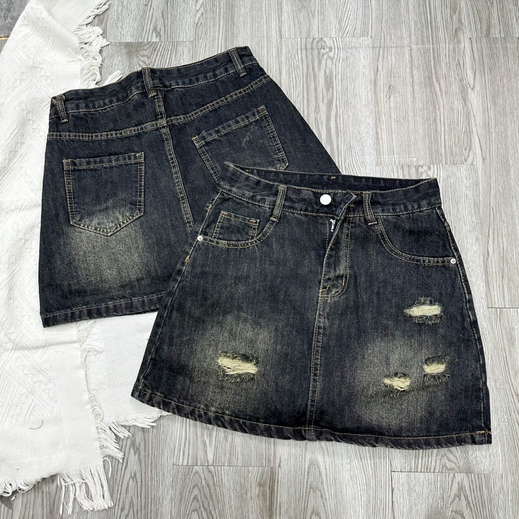 Chân váy Jean nữ bigsize từ 40-85kg rách ít, Chân váy Bò Nữ kiểu dáng ...