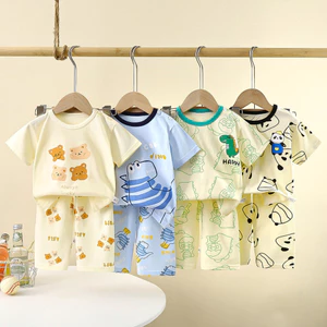 Mùa Hè Cotton Nguyên Chất Trẻ Em Tay Ngắn Phù Hợp Với Bé Trai Bé Gái Homewear Thoải Mái Thoáng Khí Mềm Mại 6ZMF