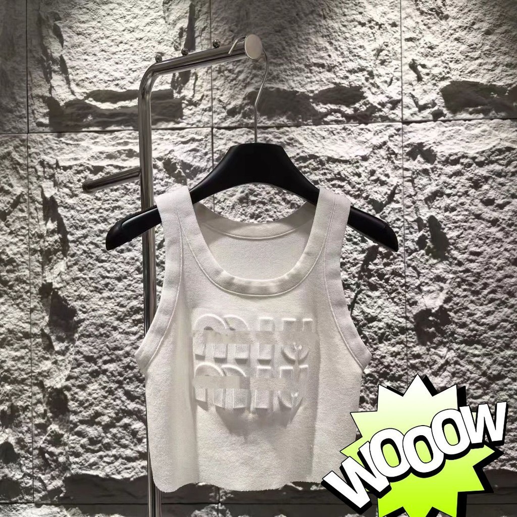 Milyfashion Nhỏ Mùa Hè Sản Phẩm Mới Dệt Kim Crop Chữ Ngắn Dập Nổi Áo yếm Không Tay