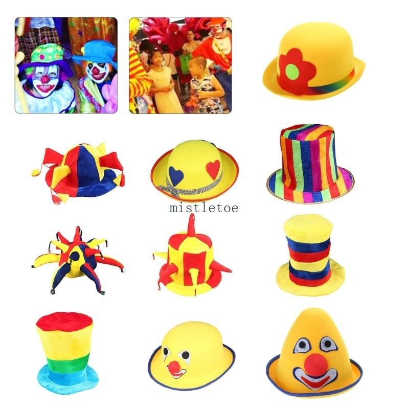 Mis Unisex Vintage Xiếc Chú Hề Mũ Giáng Sinh Flat Top Mũ Chú Hề Màu Sắc Cầu Vồng