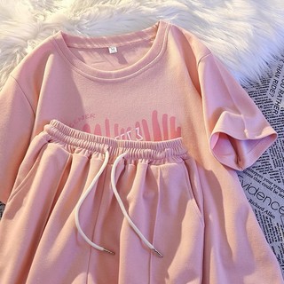 Bộ đồ thun thường ngày cho nữ mùa hè mới quần short ngắn tay dáng rộng
