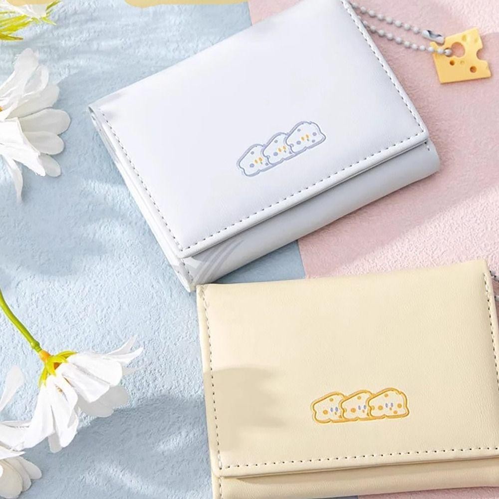 Ví đựng tiền xu, 3 lần INS Style Thẻ tín dụng Holoder, Mặt dây chuyền phô mai cổ điển Ví da PU Túi đựng tiền cho bé gái Quà tặng học sinh