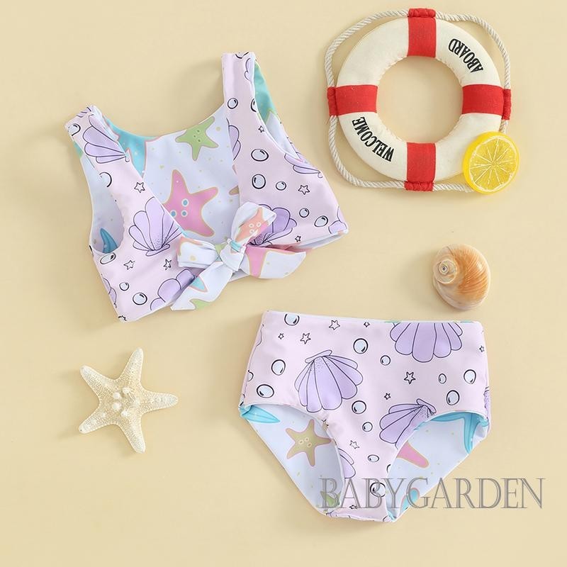 Baga-6 Tháng-4years Trẻ Em Bé Gái Hai Mảnh Đồ Bơi Vỏ Mùa Hè / In Hoa Thắt Nút Tankini Và Quần Short Co Giãn Bộ Đồ Tắm Bikini