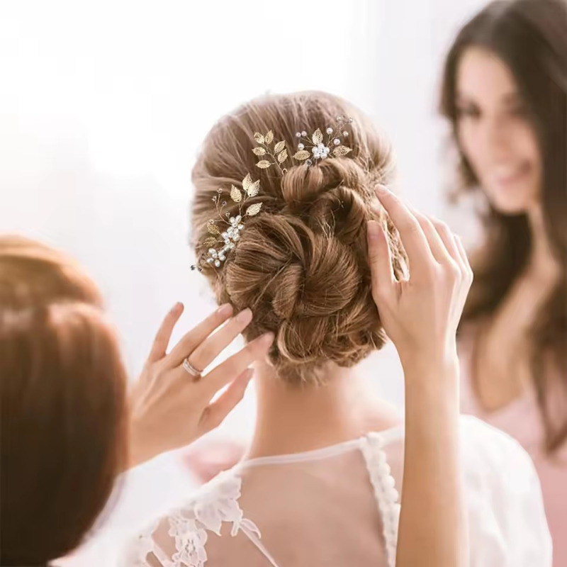 Lược Chải Tóc Hoa Pha Lê Cô Dâu - Đơn Giản, Sang Trọng, Lãng Mạn - Phụ Kiện Trang Sức Tóc Cưới Tiệc - Kẹp Tóc Hình Chữ U Ngọc Trai - Băng Đô Quấn Tóc Tiara Hình Lá - Kẹp Tóc Bên