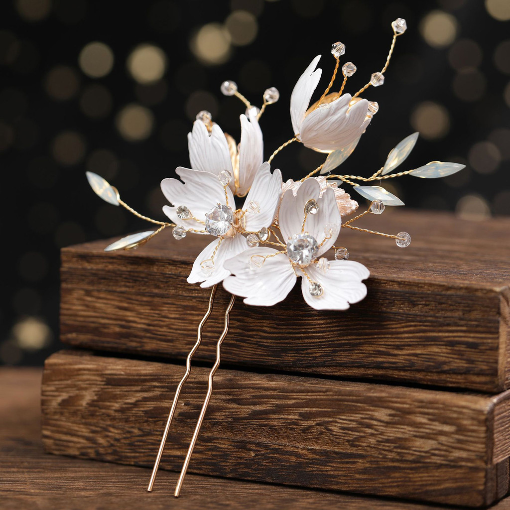 Kim Cương Giả Trang Trí Hoa Hợp Kim Kẹp Tóc Handmade Hình Lá Hoa Mũ Đội Đầu