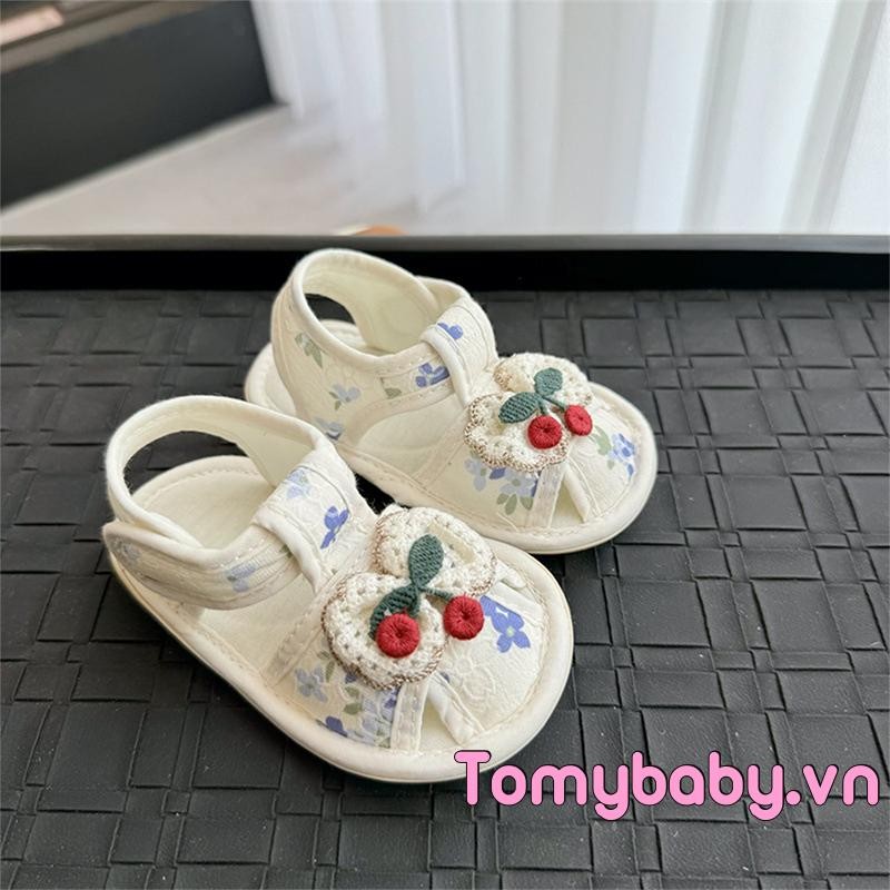 Xăng đan Bé Gái Cherry Nơ Kín Mũi Chống Trơn Trượt Đế Mềm Thoáng Khí Giày Mùa Hè