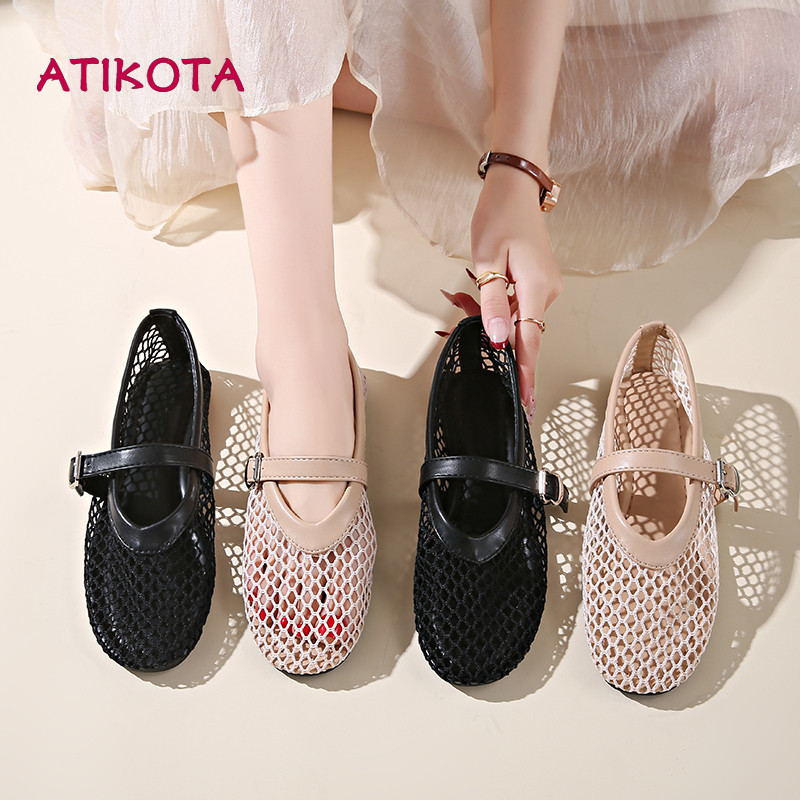 Atikota Thời Trang Nữ Mary Jane Lưới Sandal Phong Cách Đơn Giản Thoáng Khí Mềm Mại Thoải Mái Dép