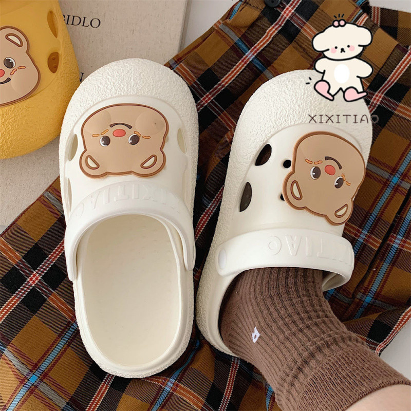 Xixitiao Lỗ Giày Dép Nam Nữ Dễ Thương Baotou Mặc Ngoài Thời Trang Hoạt Hình Gấu Mùa Hè eva Đế Mềm
