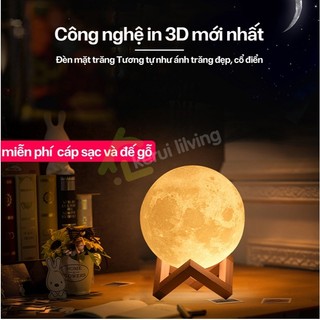 Đèn ngủ trang trí BUNA, đèn phòng ngủ hình mặt trăng có cảm ứng, 3 màu kèm đế và cáp sạc