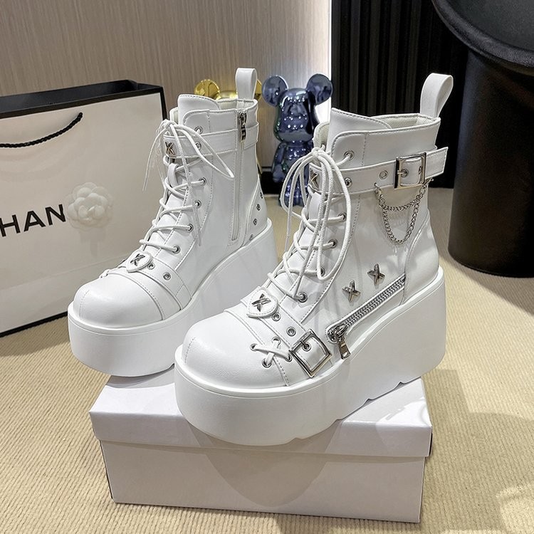 Nightwalker Original Martin Boots Hot Girl Dày Gót Tròn Thoáng Mát Giày Bốt Ngắn Khóa Ren-Up Trang Trí Ren-Up Martin Boots