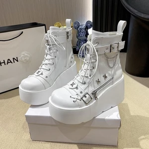 Nightwalker Original Martin Boots Hot Girl Dày Gót Tròn Thoáng Mát Giày Bốt Ngắn Khóa Ren-Up Trang Trí Ren-Up Martin Boots