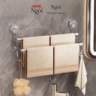 Giá Treo Khăn Nhà Tắm Cốc Hút Tường Chắc Chắn, Kệ Đựng Đồ Nhà Tắm 2 Tầng Tiện Dụng, Không Cần Khoan KNT01 - NGÓI HOME