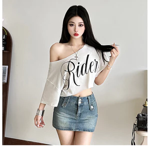 Klalien In Chữ Crop Top Nữ Xu Hướng Mùa Hè Hoang Dã Cổ Xu Hướng Phố Skinny Đơn Giản Cổ Điển Dạo Phố Mềm Hàng Ngày