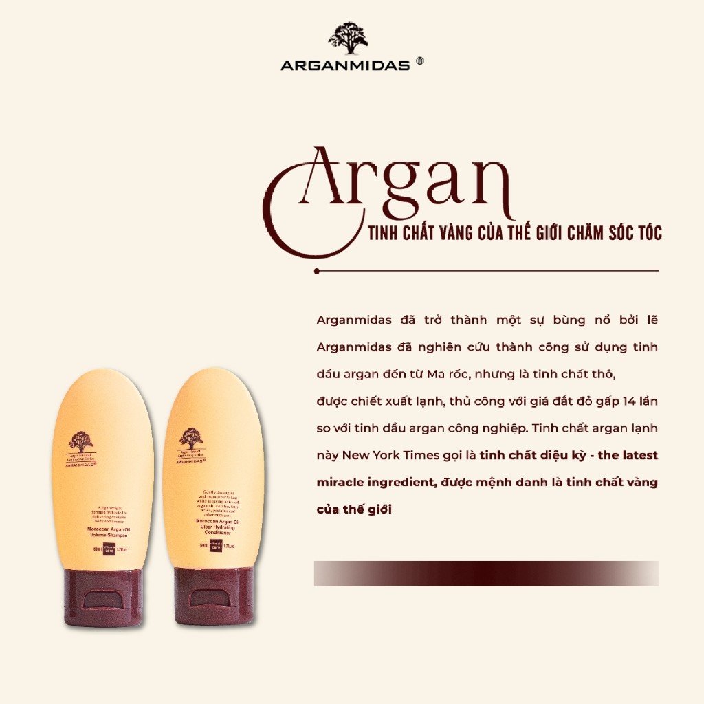 Ảnh Dầu gội kiềm dầu tạo phồng chân tóc và dầu xả siêu dưỡng ẩm phục hồi tóc hư tổn Arganmidas - 50ml 1