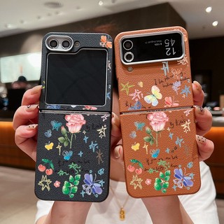 Ốp Họa Tiết Hoa Cho Samsung Galaxy Z Flip6 Flip5 Flip4 Flip3 Flip 6 5 4 3 5G Họa Tiết Da Mềm TPU Gấp Điện Thoại