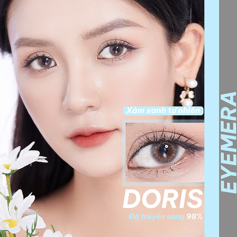 Kính áp tròng màu xám xanh Grey Doris chất liệu Silicone Hydrogel thời gian đeo 14h-24h hạn dùng 3 tháng EyeBlink