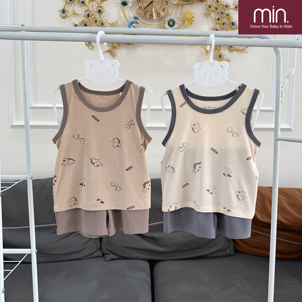 Bộ Ba Lỗ Bé Trai Anminaza In Hình Họa Tiết Khủng Long,Chất Vải Co Dãn Mềm Mại - Hàng Chính Hãng AMI0400