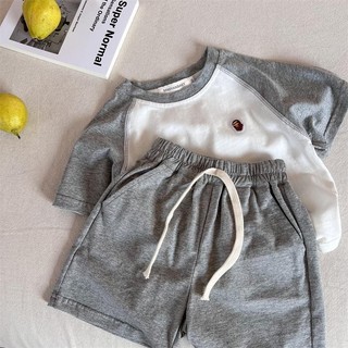 Bộ đồ trẻ em cotton mới mùa hè cho bé trai và bé gái, áo thun ngắn tay thêu + quần short trẻ em, bộ hai món thoải mái