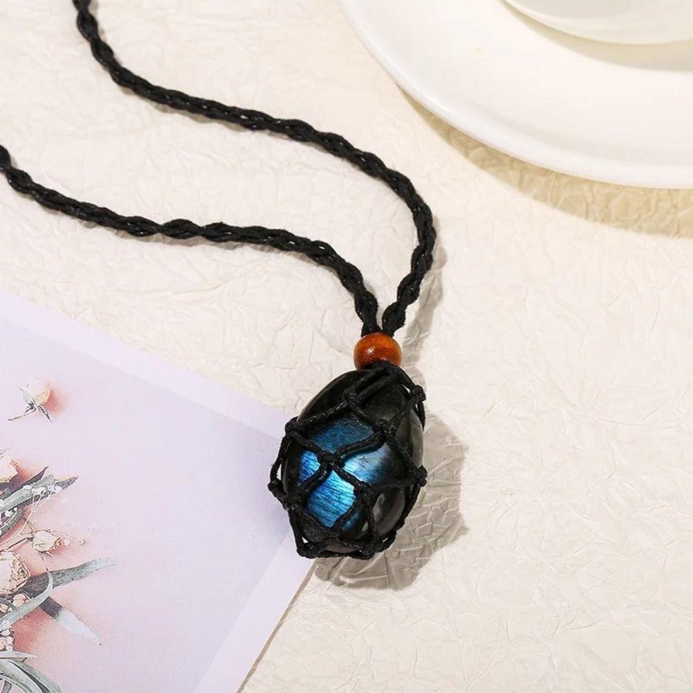 Vòng cổ bện LACYES, Túi lưới có thể điều chỉnh Vòng cổ túi lưới bền, Trang trí trang sức Handmade Phong cách cổ điển thời trang Đá pha lê Mặt dây chuyền Vòng cổ nam