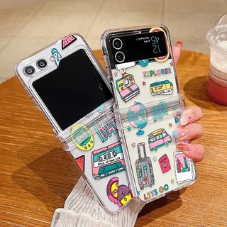 Vỏ Họa Tiết Nhãn Retro Cho Samsung Galaxy Z Flip 5 Flip 4 Flip 3 Full Bản Lề Chống Sốc Trong Suốt PC Cứng Gấp Dành Cho Samsung Z Flip5 Flip4 Flip3 Cover
