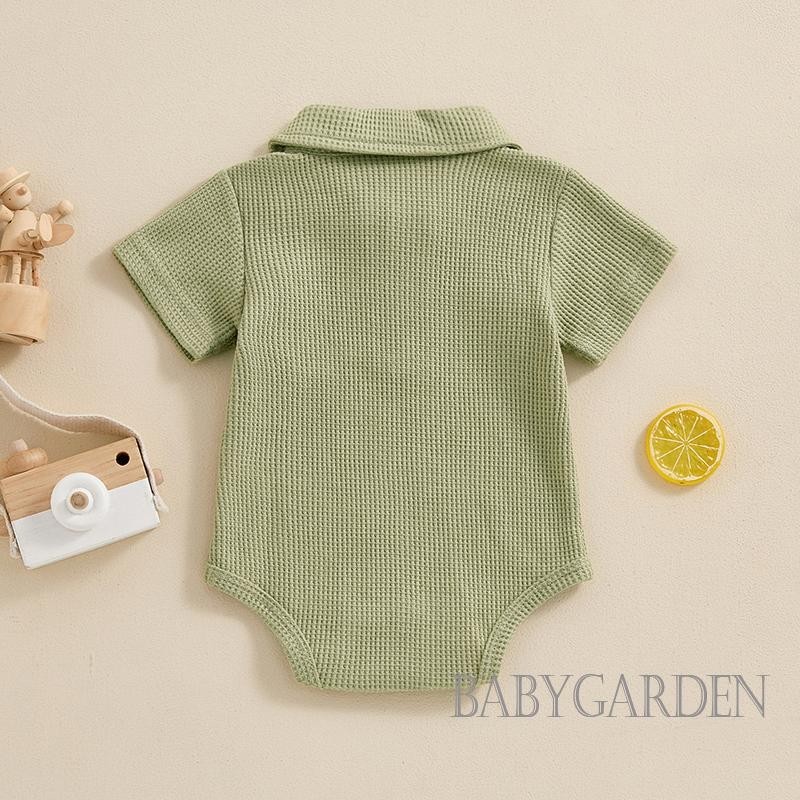 Baga-infant Bé Trai Mùa Hè Áo Liền Quần Sơ Sinh Tay Ngắn Ve Áo Nút Lên Màu Trơn Thường Ngày Body Màu Trơn