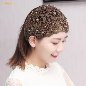 Siyuyan Nữ Ren Hoa Headwrap Ngọc Trai Nhúng Ren Hoa Kerchief Ren s Dành Cho Nữ Lưới Đàn Hồi Cao Headwrap Xuân Hè Thanh Lịch Phụ Kiện Tóc VN