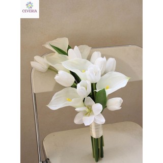 bó hoa cưới cô dâu rum và tulip trắng nhân tạo lễ thành hôn, lễ cưới, chụp ảnh cưới CEVERIA