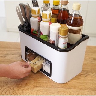 Kệ đựng gia vị nhà bếp 3 cốc để dao thớt nhựa Việt Nhật, Hộp đựng dụng cụ nhà bếp đa năng 5758