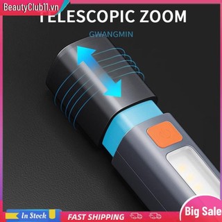 Đèn pin XPE COB Sạc USB Đèn pin mạnh mẽ có thể phóng to để mất điện