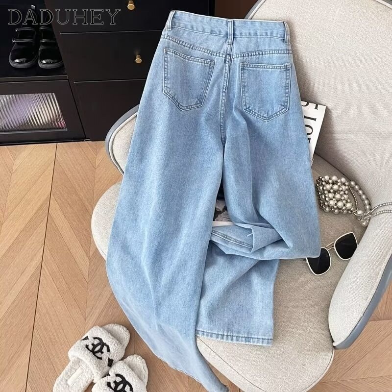 Ảnh DaDuHey New American Ins High Street Retro Embroidered Jeans Niche High Waist Wide Leg Pants plus Size Trousers 4