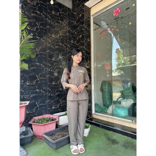 set đồ bộ cổ trụ an thêu sen, pháp phục phật giáo đi chùa