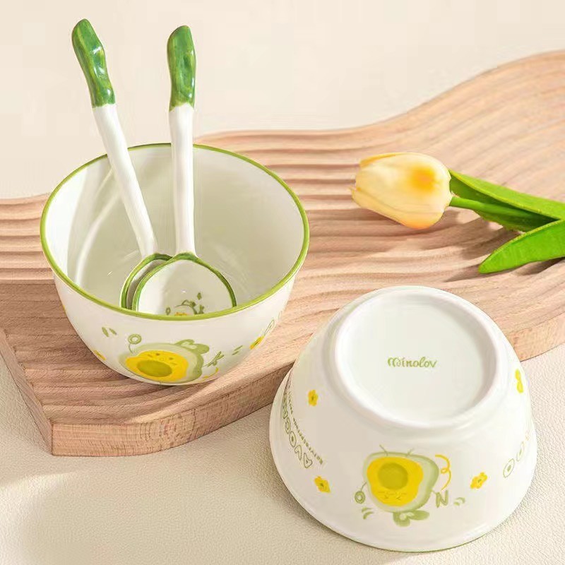 Bát Ăn Bằng Sứ Hình Quả Bơ Avocado Dễ Thương - Chén Ăn Cơm Ngon Miệng Decor Cho Bé Tên Bơ