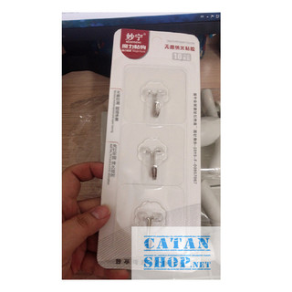 Vỉ 3 móc dán tường siêu dính, chịu lực tốt dùng để treo đồ - GD822-Vi3Moc-Trong