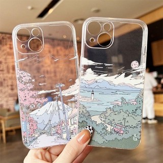Ốp Điện Thoại Phong Cảnh Anime Nhật Bản Cho IPhone 15 Pro Max 14 11 12 13 Mini XR XS 7 8 6 6S Plus SE 2020 2022 Vỏ Mềm TPU Bảo Vệ Ống Kính Cặp Đôi Chống Va Đập Mặt Sau