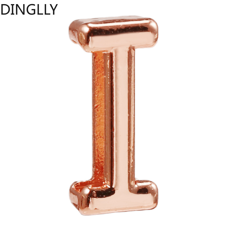 Dinglly Hoa Hồng Màu Vàng Chữ Cái Tiếng Anh Hạt MỚI 10mm * 2mm Lỗ Vuông Quyến Rũ Phù Hợp Với 10mm Vòng Tay Cho Nữ Tự Làm Phụ Kiện