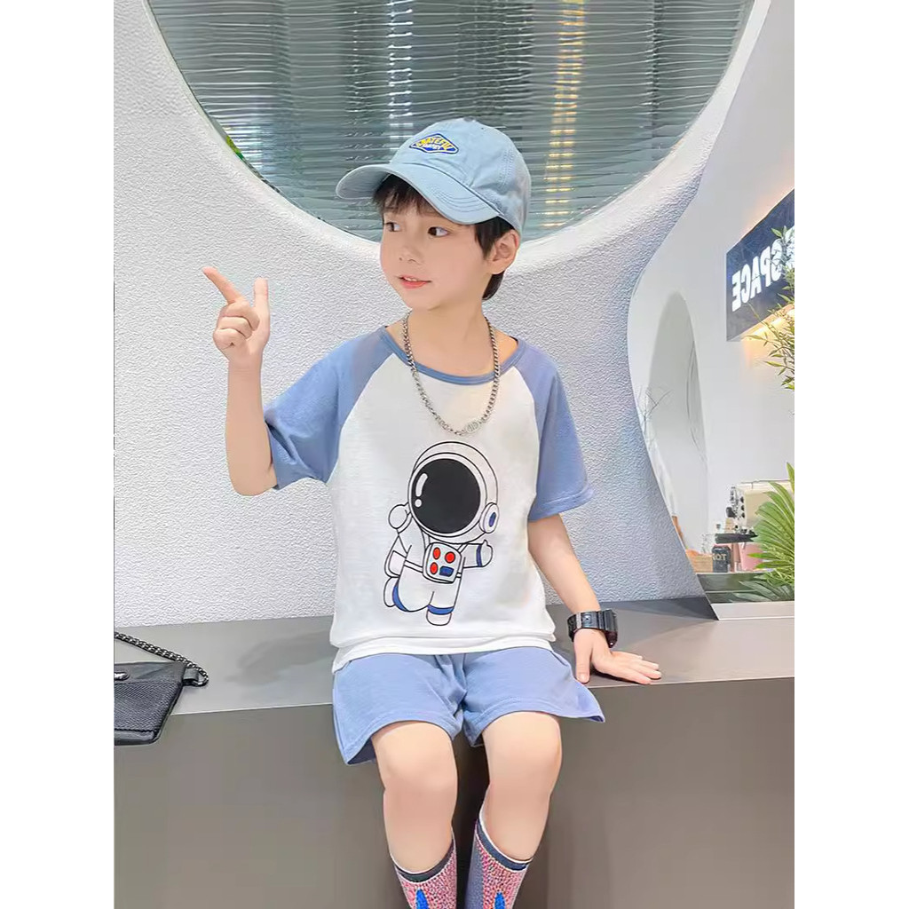 Trẻ Em Nguyên Chất Cotton Ngắn Tay Phù Hợp Với Raglan Bé Gái Bé Trai Trung Lớn Trẻ Em Mùa Hè Mỏng Rời Phong Cách Phương Tây Phù Hợp Với 100-180 Kích Thước NOZ2