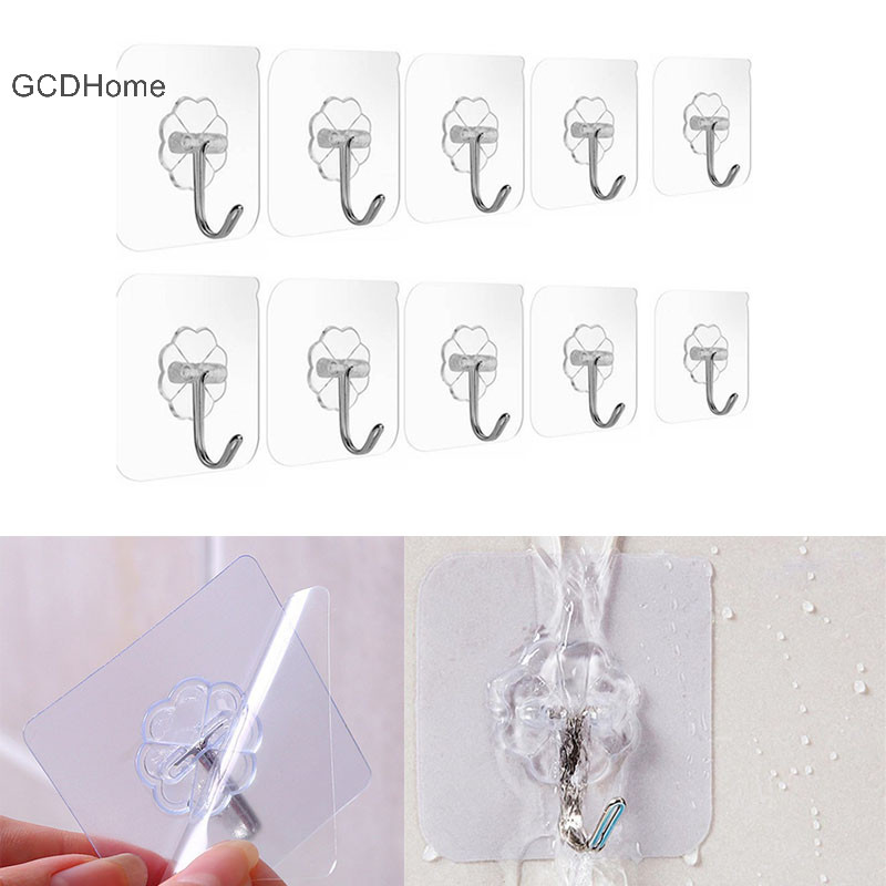 Gcdhome 10 Cái Móc Treo Tường Liền Mạch Trong Suốt Chống Thấm Nước HOT