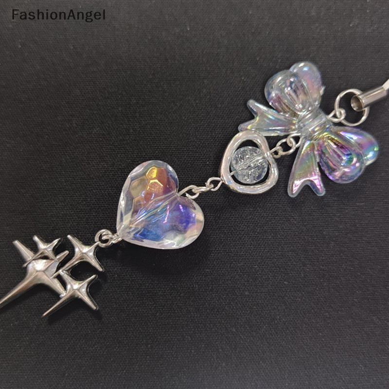 Fashionangel Y2K Handmade Màu Xanh Trong Suốt Trái Tim Điện Thoại Quyến Rũ Dây Buộc Nơ Dễ Thương Mặt Dây Chuyền Cô Gái Người Phụ Nữ Móc Khóa Dây TH