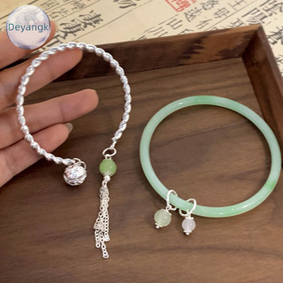 Deyangk Thời Trang Đơn Giản Vòng Tay Xanh sel Đôi Chính tả Bạc Vòng Tay Mở Vòng Tay Có Thể Điều Chỉnh Dành Cho Nữ Vintage Trang Sức Quà Tặng VN