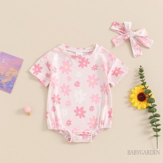 Baga-baby Girl Bộ áo liền quần mùa hè cho trẻ sơ sinh Áo liền quần cổ tròn tay ngắn có băng đô