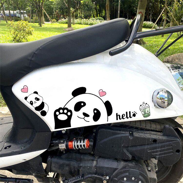 Gấu Trúc Dễ Thương Xe Máy Miếng Dán Hoạt Hình Miếng Dán Trang Trí Xe Hơi Miếng Dán Che Vết Xước Miếng Dán Chống Thấm Nước