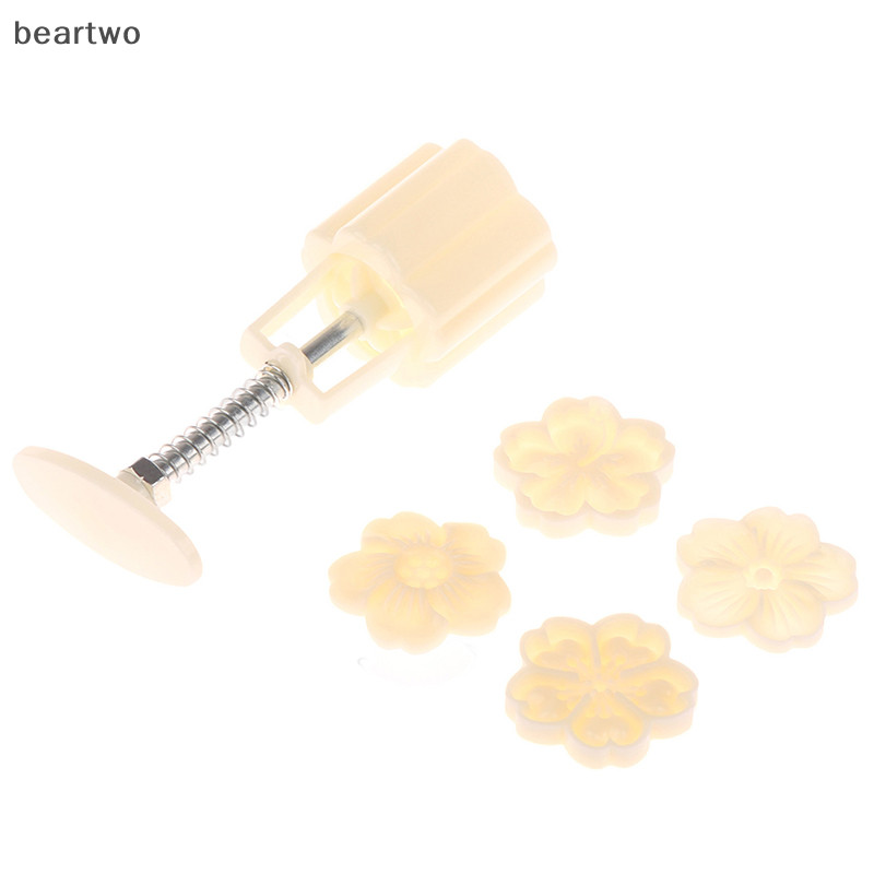 < Beartwo > 4 Cái / bộ Khuôn Bánh Trung Thu Khuôn Hoa Anh Đào 3D Tay Bấm Dụng Cụ Máy Nướng Đẹp