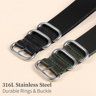 Vintage Mềm Nato Da Đồng Hồ Dây Đeo Top Lớp Da Bò Zulu Đồng Hồ Đa Năng Thay Thế Năm Nhẫn Dây Đeo Tay Cho Nam Nữ 18mm 20mm 22mm Vòng Tay Cổ Điển Retro