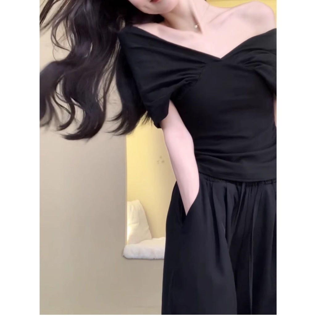 Áo cộc tay nữ trễ vai mùa hè ôm body dáng croptop hàng QCCC tiểu thư sang chảnh XIMIMI SP180