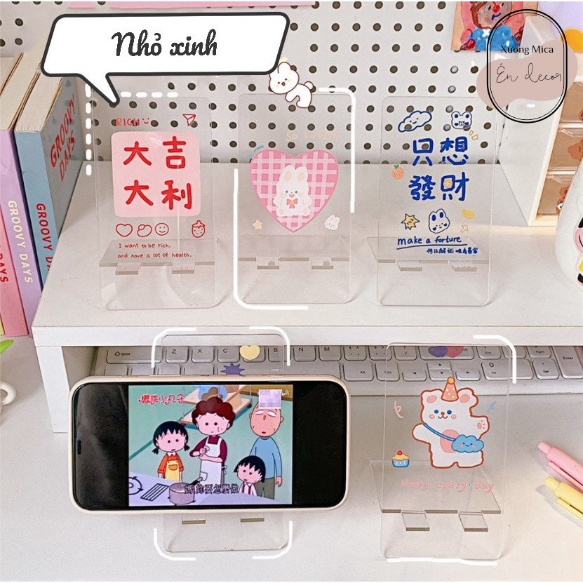 Giá đỡ điện thoại ipad bằng nhựa mica trong suốt trang trí bàn xinh giá rẻ-Sango