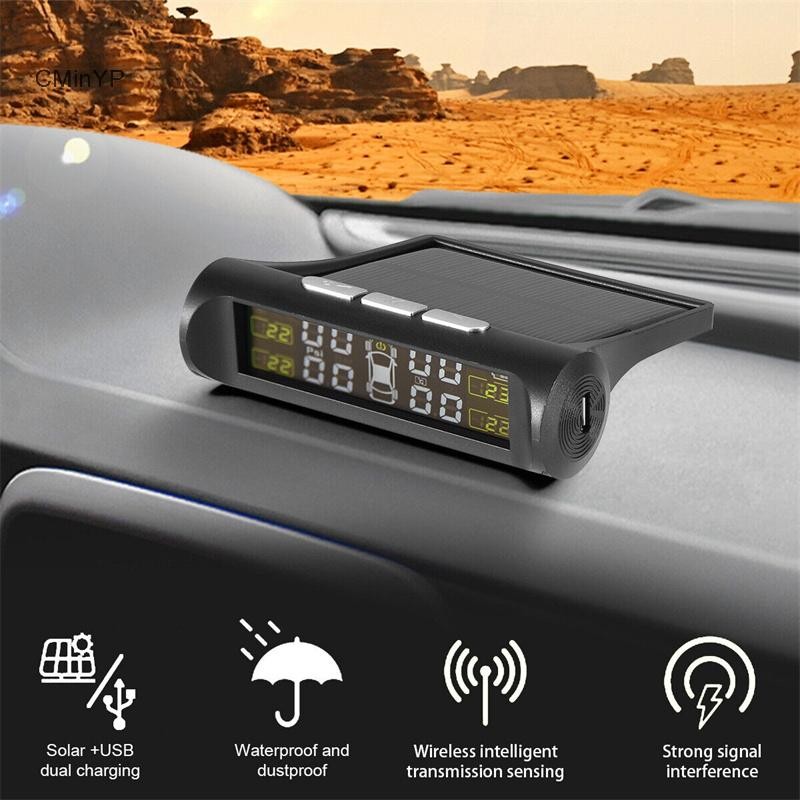 Cminyp 4 Cảm Biến Xe TPMS Hệ Thống Giám Sát Áp Suất Lốp Xe Chạy Bằng Năng Lượng Mặt Trời Màn Hình LCD Kỹ Thuật Số Tự Động An Ninh Báo Động Thử Nghiệm Ô Tô Vinh Quang