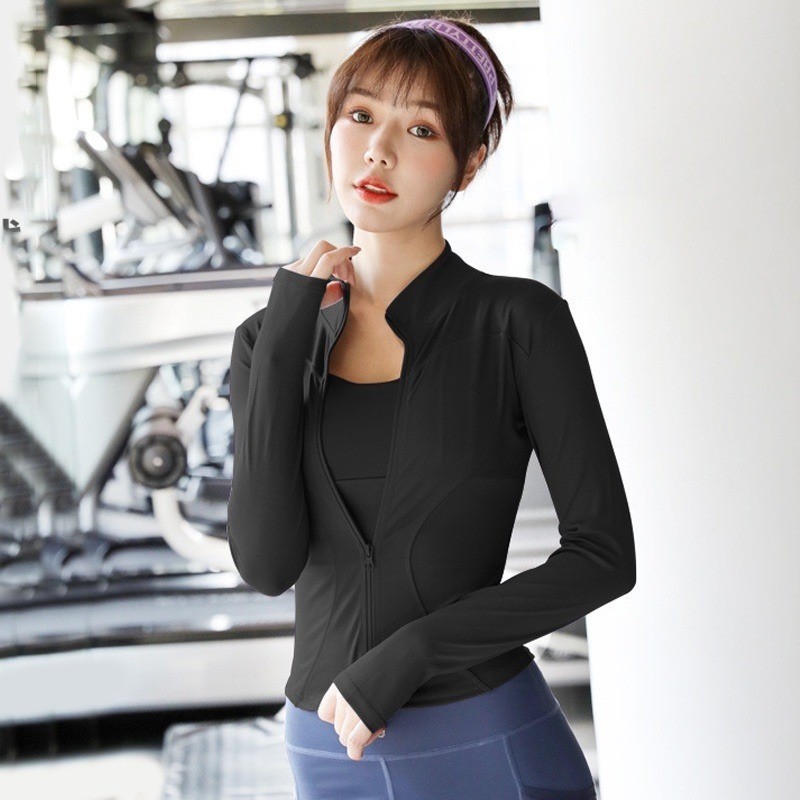 Áo Khoác Tập Gym Nữ,Trang phục tập yoga,Dài Tay Phối Khóa Kéo Co Giãn Thấm Hút Mồ Hôi S/M/L/XL