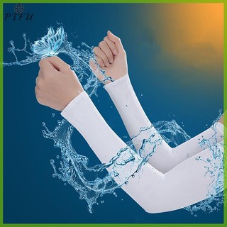 Ptfu UV Năng Lượng Mặt Trời Tay Nữ Nam Đi Xe Đạp Găng Tay Ngón Mát Muff Mùa Hè Ice Silk Co Giãn Cánh Tay Lái Xe Chống Nắng Tay Mới