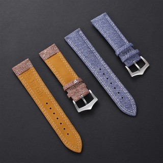 Dây đeo đồng hồ bằng da Nylon Denim 18mm 20mm 22mm Dây đeo đồng hồ vải đơn giản Dệt chính hãng Đồng hồ da bò Vòng tay nam nữ sọc xanh đen