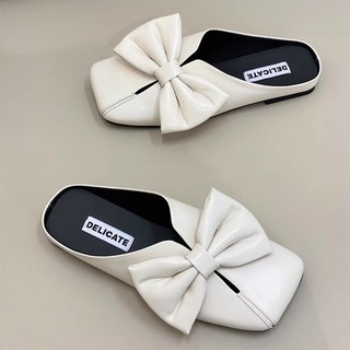 Nửa Dép Lười Mùa Hè 2025 Baotou Da Nhỏ Phong Cách Anh Nữ Sandal Nơ Thắt Lưng Slip-On Mary Jane